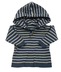 Tmavomodro-bílý pruhovaný svetr s kapucí M&S
