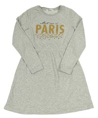 Šedé melírované teplákové šaty s nápisem H&M