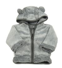 Šedá chlupatá propínací mikina s kapucí 