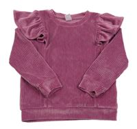 Růžová sametová žebrovaná mikina s volánky Pep&Co