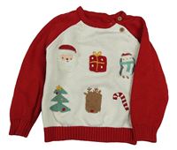 Smetanovo-červený svetr s vánočními obrázky Nutmeg