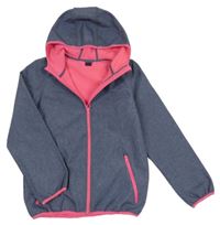 Modrá melírovaná softshellová bunda s růžovým zipem a kapucí Y.F.K.