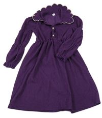 Fialové žebrované sametové šaty s límečkem Shein