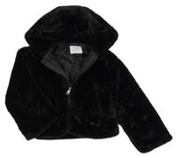 Černá kožešinová podšitá crop bunda s kapucí Primark