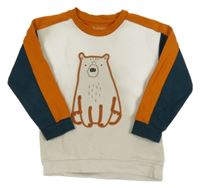 Smetanovo-zeleno-oranžová mikina s medvědem Nutmeg