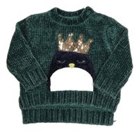 Zelený žinylkový svetr s tuňákem a flitry 