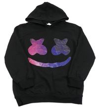 Černá lehká mikina se smajlíkem a kapucí 