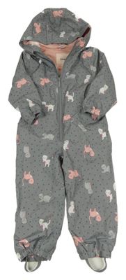 Šedá šusťáková jarní kombinéza s kočkami a kapucí Topomini