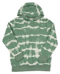 Nové - zeleno-bílá batikovaná mikina s kapucí dunnes