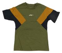 Khaki tričko s oranžovým a černým pruhem Next