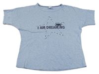 Světlemodré melírované tričko s nápisem 