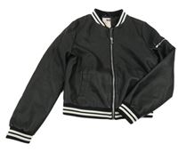 Černá crop koženková bunda 