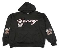 Černá lehká mikina s nápisem a kapucí 