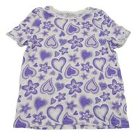 Bílo-fialové tričko se srdíčky Primark