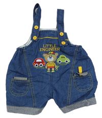 Tmavomodré lehké riflové laclové kraťasy s medvědem 