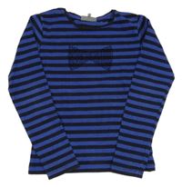 Modro-tmavomodré pruhované triko s kamínky