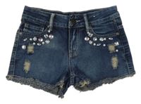 Tmavomodré riflové kraťasy s kamínky Denim Co.
