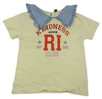 Krémové tričko s riflovým límcem a nápisem River Island