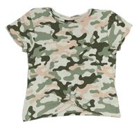 Bílo-khaki-růžové army žebrované crop tričko Page one young