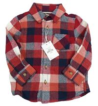 Červeno-tmavomodro-bílá kostkovaná flanelová košile Primark