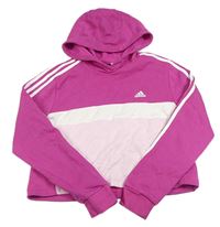 Růžovo-bílá crop mikina s logem a kapucí Adidas