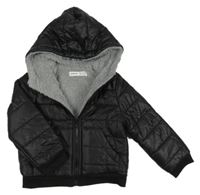 Černá šusťáková zateplená bunda s kapucí Shein