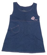 Tmavomodré lehké riflové šaty s květem 