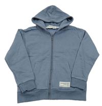 Šedomodrá propínací mikina s nápisem a kapucí 