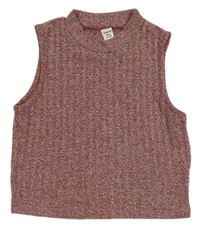 Červeno-bílá melírovaná pletená crop vesta Shein