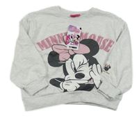 Nové - Světlešedá melírovaná mikina s Minnie Disney