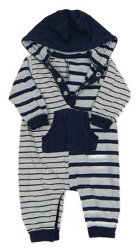 Šedo-tmavomodrá pruhovaná tepláková kombinéza s kapucí Tu