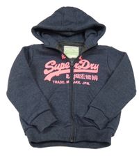 Tmavomodrá propínací zateplená mikina s nápisy a kapucí Superdry