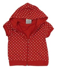 Červeno-bílá puntíkatá tepláková propínací vesta s kapucí Topolino