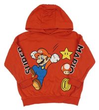 Červená mikina s Mariem a kapucí 