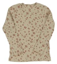 Béžovo-růžové žebrované triko s leopardím vzorem Tu
