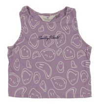Lila žebrovaný crop top se smajlíky a nápisem H&M