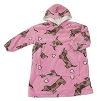 Růžová plyšová oversize mikina s jezevčíky a kapucí New Look