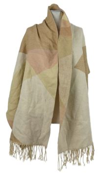 Dámská béžovo-růžová vzorovaná šála s třásněmi 