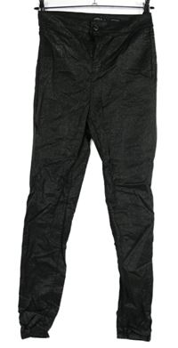 Dámské černé třpytivé potažené skinny kalhoty s vysokým pasem TU 