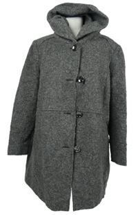 Dámský šedý vlněný kabát s kapucí C&A