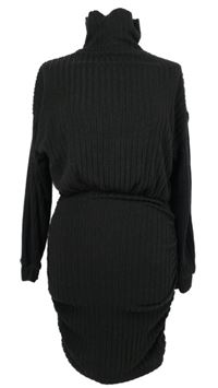 Dámské černé žebrované pletené šaty s rolákem Shein 