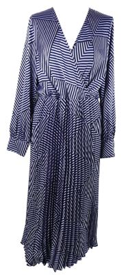 Dámské světlefialovo-černé pruhované saténové plisované midi šaty 