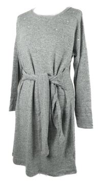 Dámské šedé melírované svetrové šaty s cvočky a zavazováním Esmara 