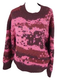 Nové - Dámský purpurovo-růžový vzorovaný vlněný svetr Primark 