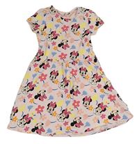 Světlerůžové bavlněné šaty s Minnie a kytičkami Disney