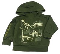 Khaki mikina s kostrami dinosaurů a kapucí PRIMARK