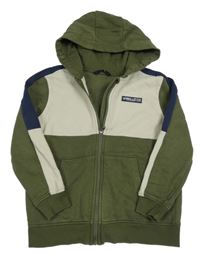 Béžovo-khaki-tmavomodrá propínací mikina s nášivkou a kapucí George