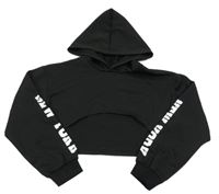 Černá sportovní crop mikina s nápisem a kapucí