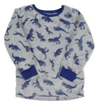 Modro-bílá melírovaná chlupatá mikina s dinosaury 