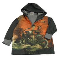 ORanžovo-khaki-černá šusťáková jarní bunda s obrázkem a kapucí Disney